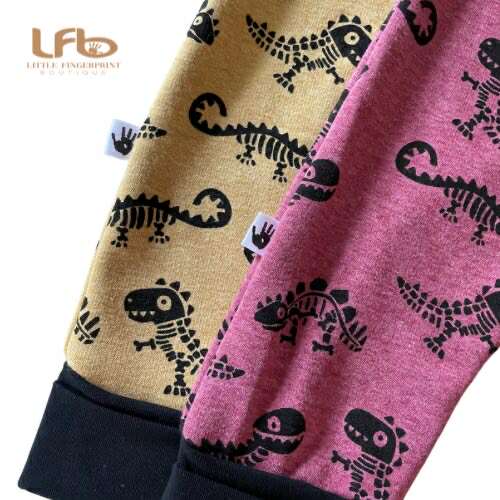 Dinosaur skeleton Wine Red "Grow with Me" Baby Harem Pants