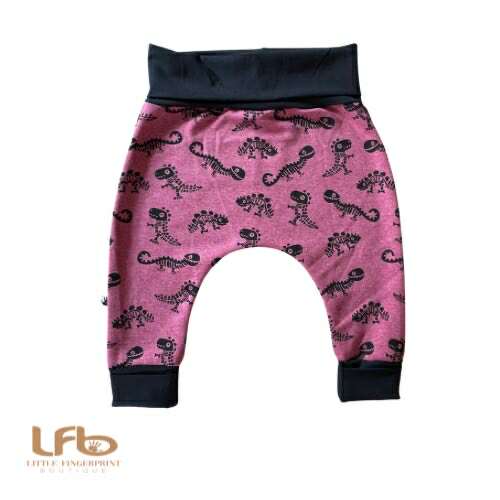 Dinosaur skeleton Wine Red "Grow with Me" Baby Harem Pants