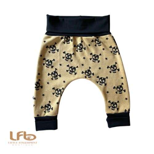 Skull Mustard Yellow "Grow with Me" Baby Harem Pants
