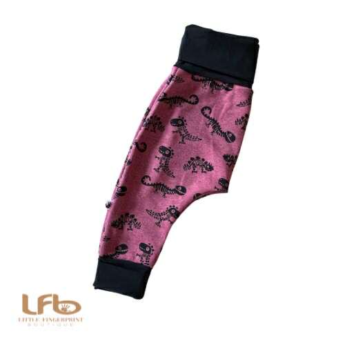 Dinosaur skeleton Wine Red "Grow with Me" Baby Harem Pants