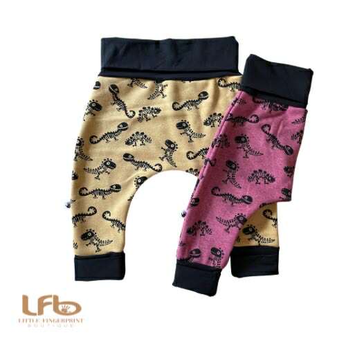 Dinosaur skeleton Wine Red "Grow with Me" Baby Harem Pants