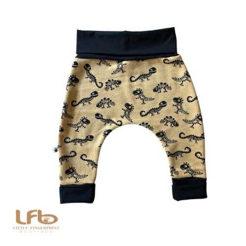 Dinosaur skeleton Mustard Yellow "Grow with Me" Baby Harem Pants