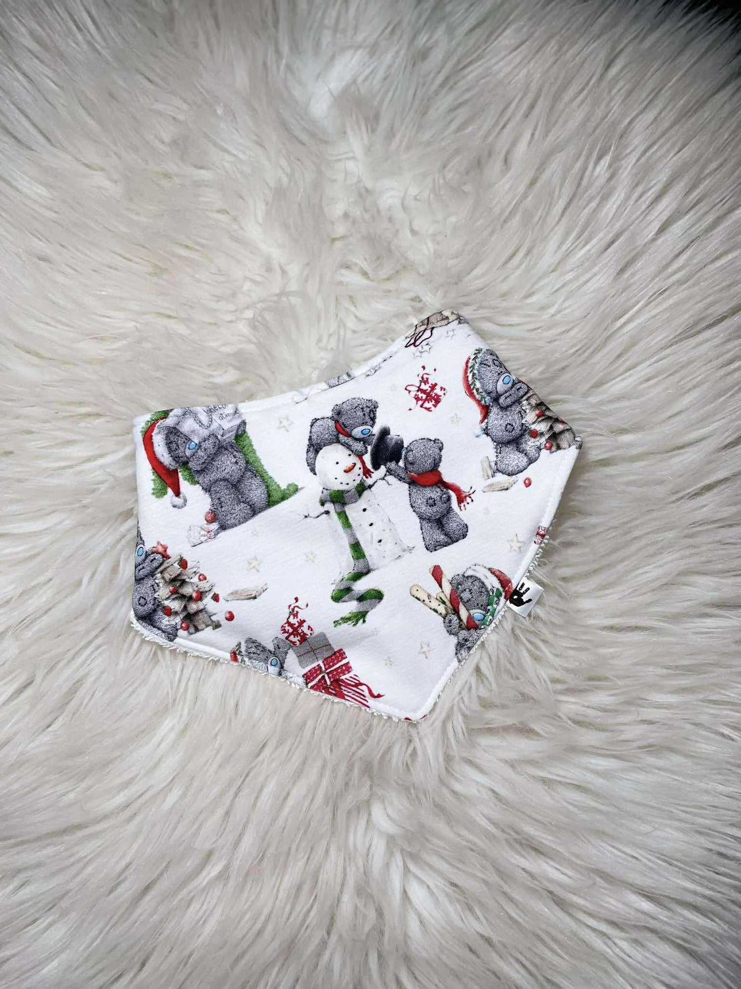Bears on White - Handmade Baby Bandana Bib – Absorbent Dribble Bib for Teething Babies (0-24 Months)