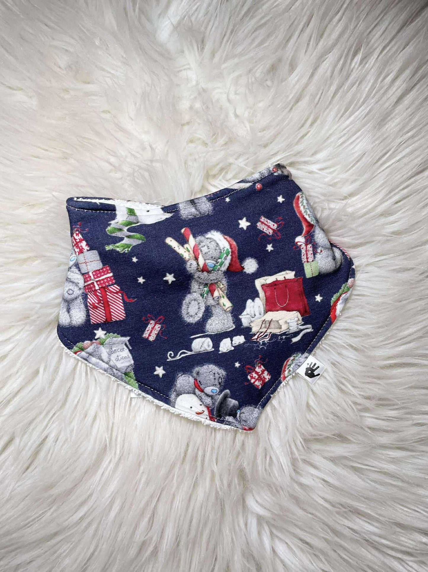 Bears on Navy - Handmade Baby Bandana Bib – Absorbent Dribble Bib for Teething Babies (0-24 Months)