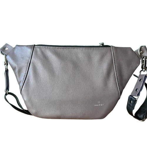 The Sleek Motion – Grey with Plum Accent Cowhide Leather Bag