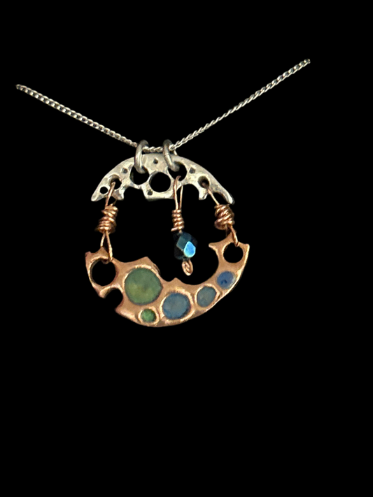 Colourful copper & silver pendant