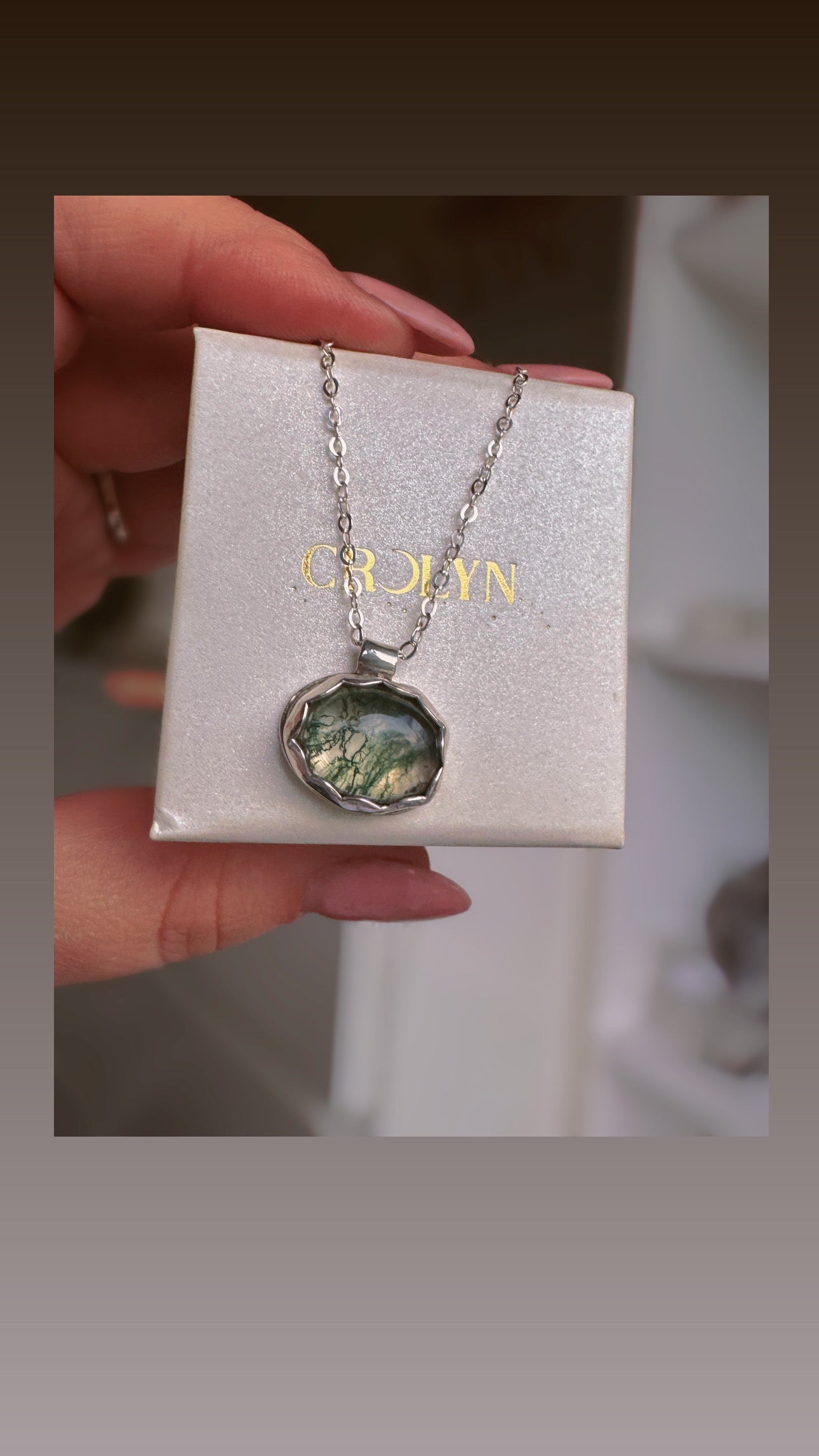 Moss Agate heart Necklace Sterling Silver