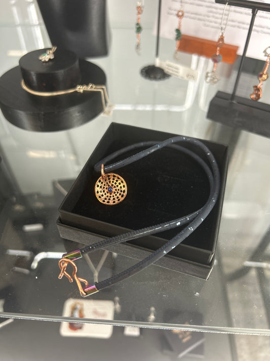 Copper and blue quartz pendant necklace