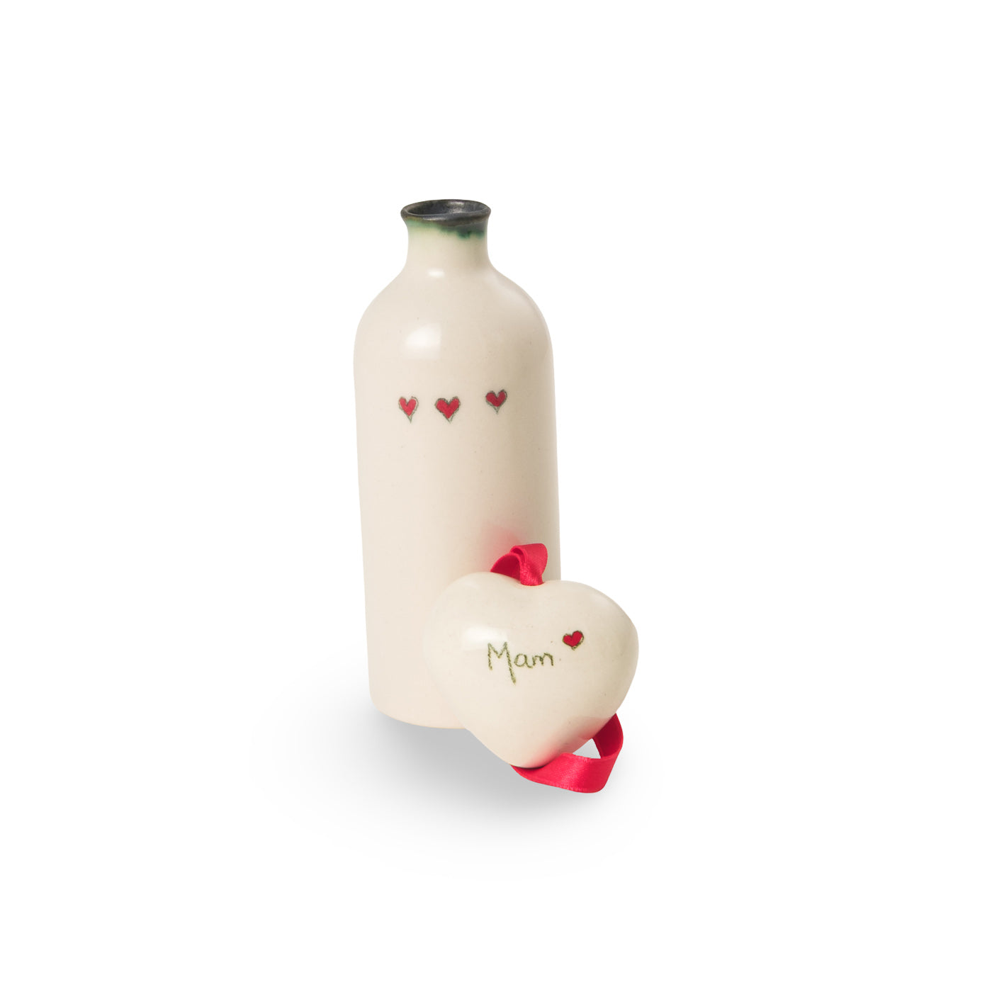Ceramic bud vase 3 hearts + Mam Heart