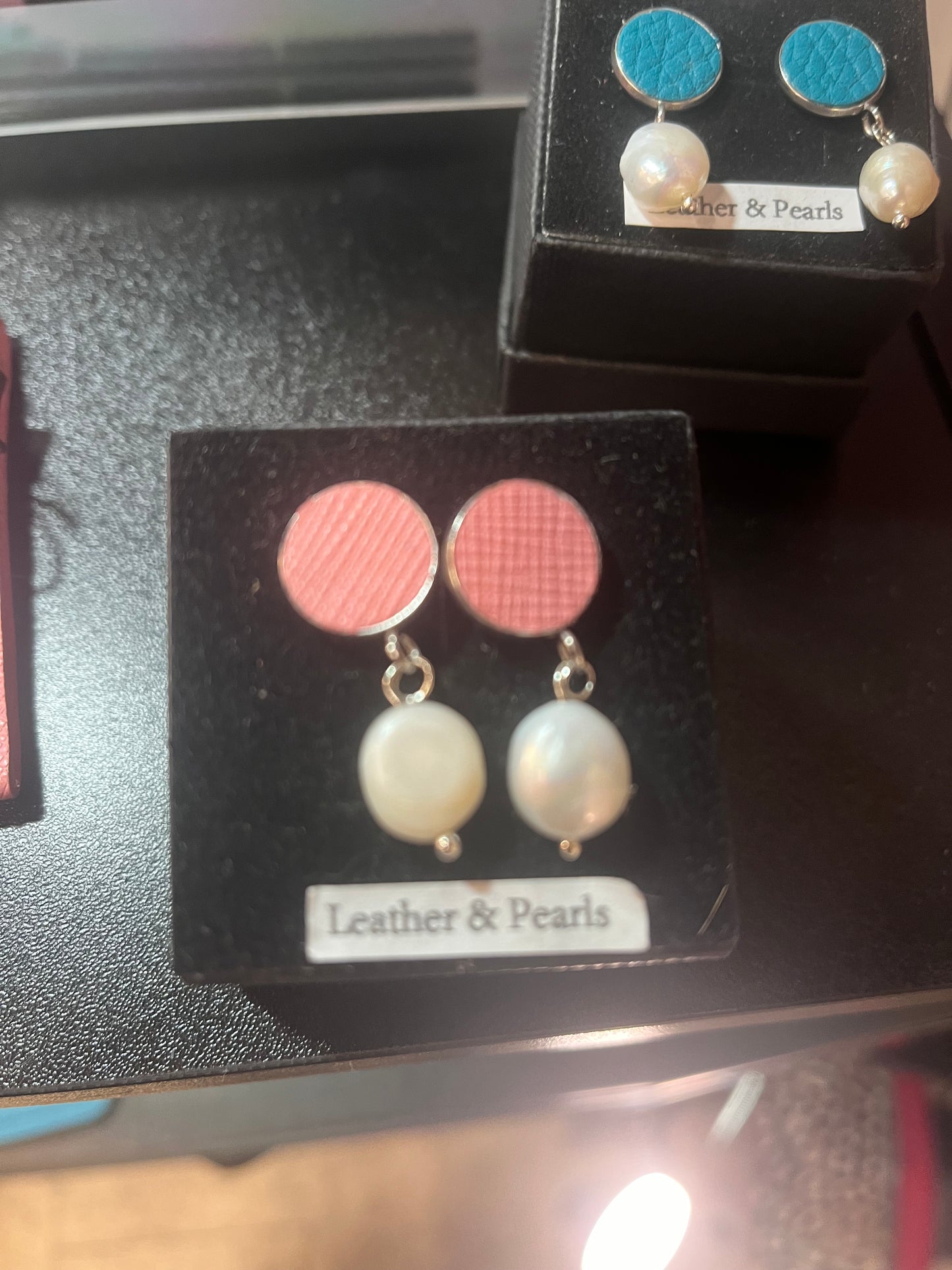 Leather pearls studs