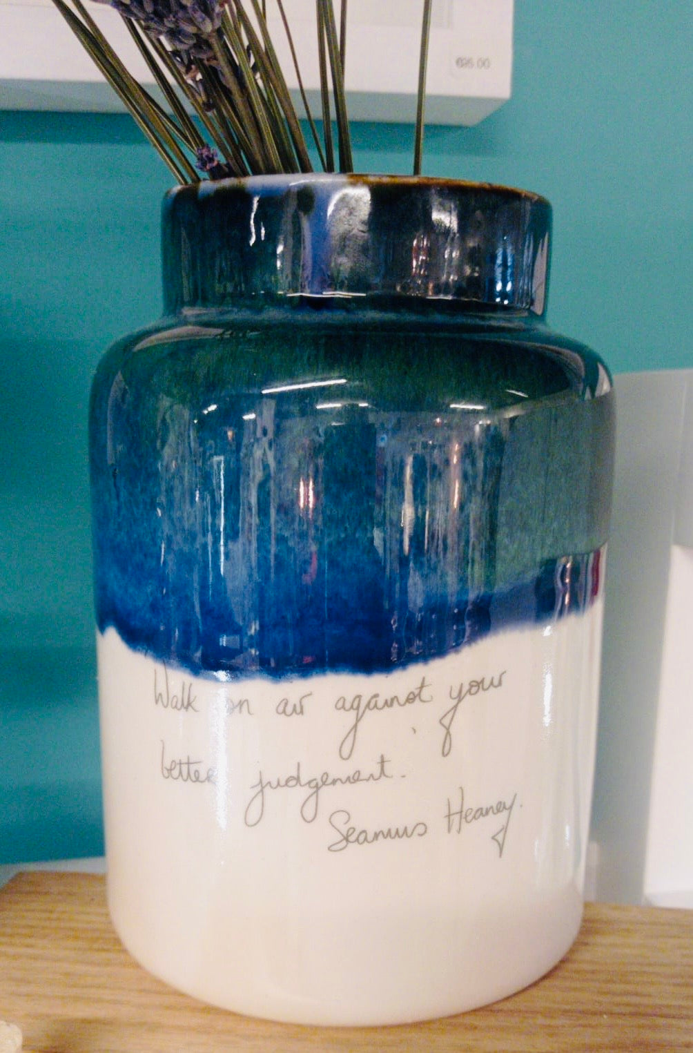 Aqua Vase + Seamus Heaney quote- Handmade in Ireland