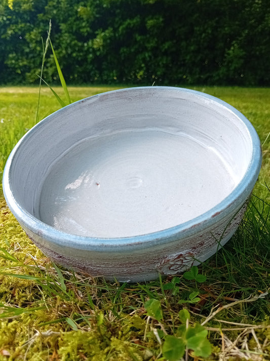 7 & 1/2" White Round Platter with Blue Rim