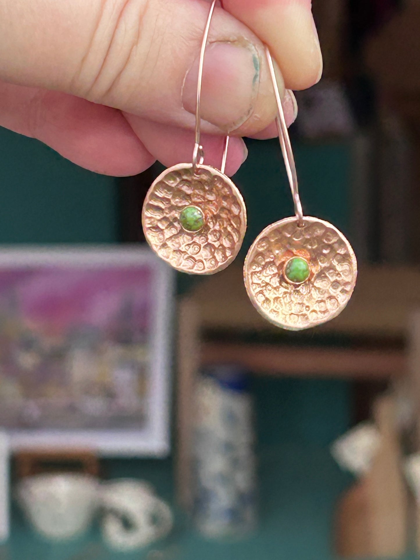 Copper, gold and gemstone earrings