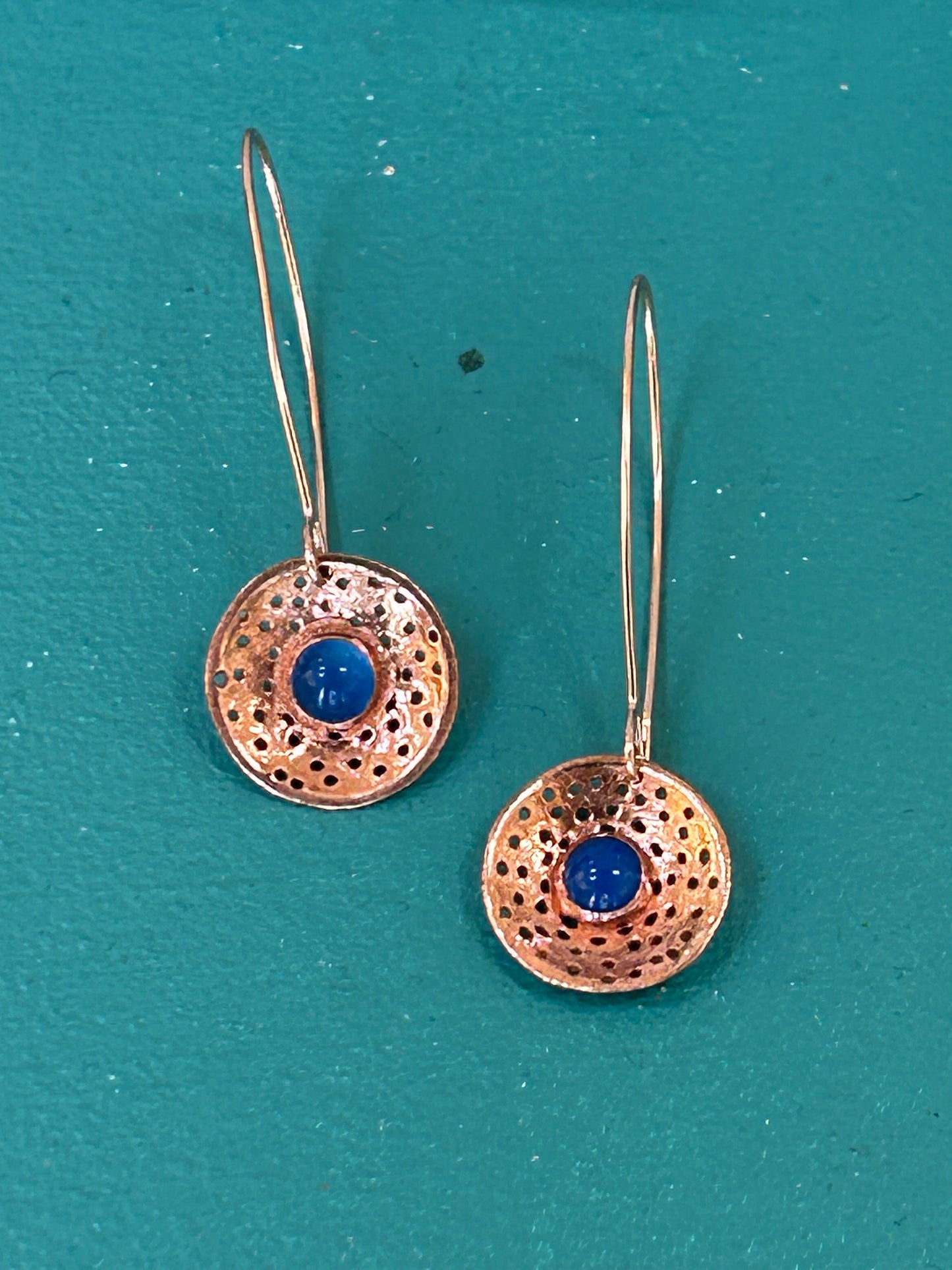 Copper, gold and gemstone earrings