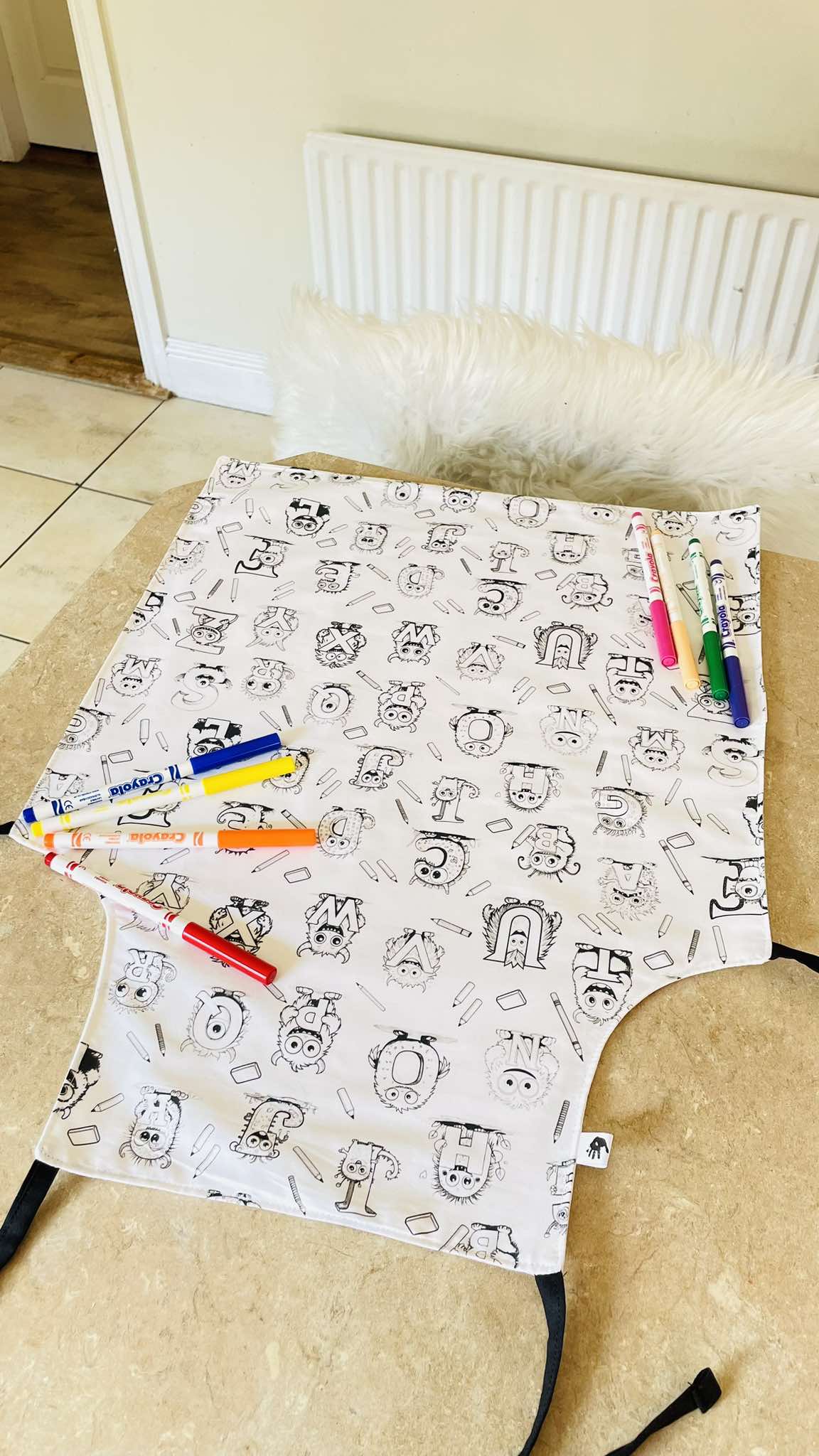 Monster Alphabet ‘Colour Me’ Apron with 12 Washable Markers – Reversible, Creative, and Durable Apron for Kids Aged 3-8 | Gift Idea