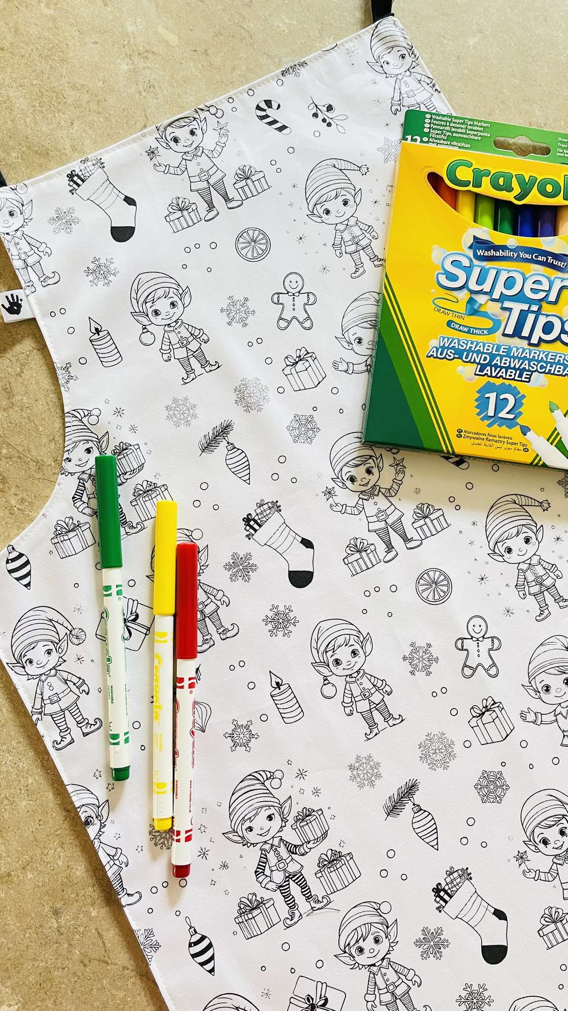 Elf  ‘Colour Me’ Apron with 12 Washable Markers – Reversible, Creative, and Durable Apron for Kids Aged 3-8 | Gift Idea