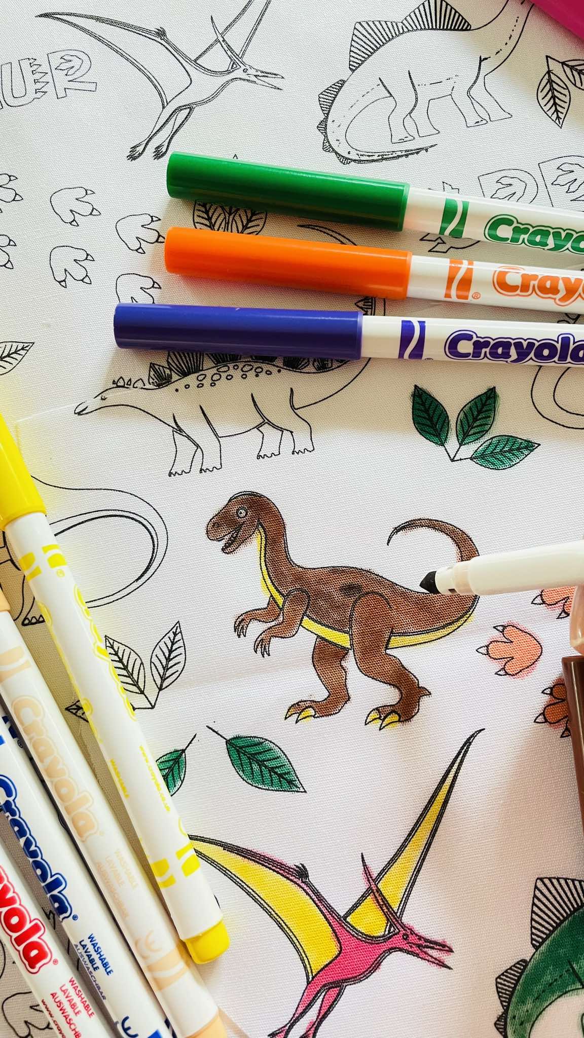 Dinosores ‘Colour Me’ Apron with 12 Washable Markers – Reversible, Creative, and Durable Apron for Kids Aged 3-8 | Gift Idea