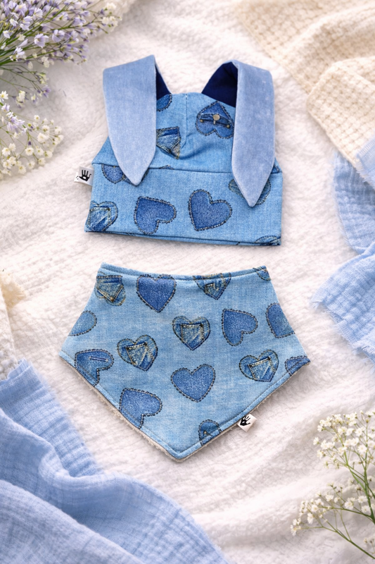 Denim Baby & Toddler Bunny Ear Hat with Matching Bib – Cute Costume & Everyday Wear