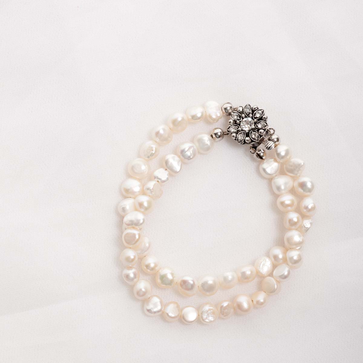 Cordelia-Double Strand Freshwater Pearls and Rhinestone Crystal Clasp Bracelet