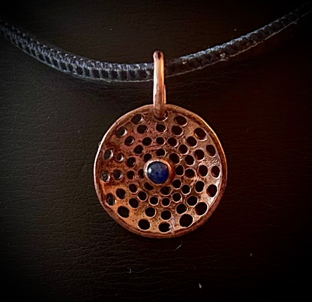 Copper and blue quartz pendant necklace