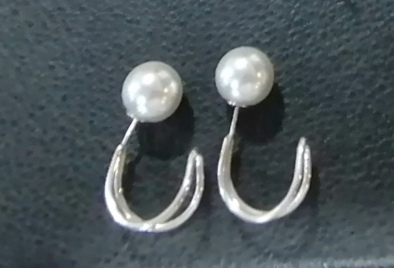 Sterling Silver Large Cuff Earrings with Faux Pearl Backings