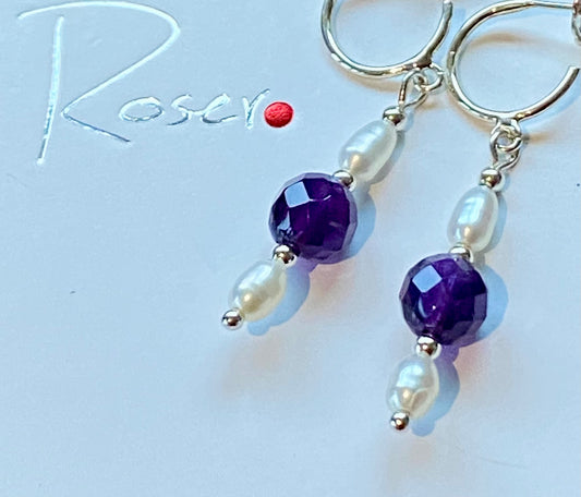 Amethyst and Cultured Pearl Night Earrings