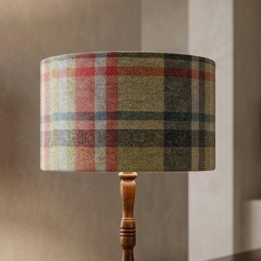 A 100% lambswool tartan fabric shade.