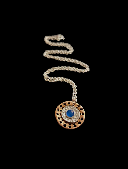 Copper, silver and kyanite pendant necklace