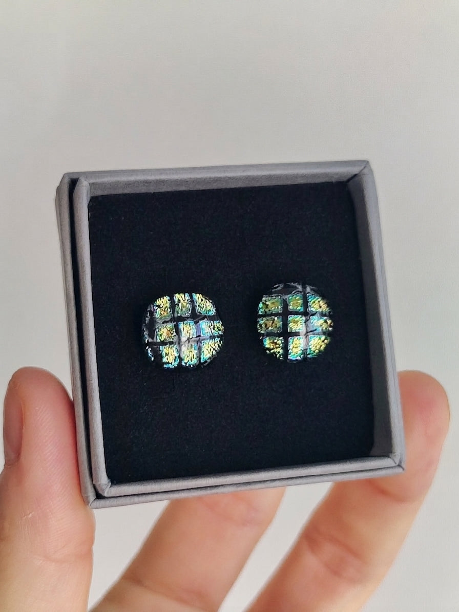 Fused Glass Dichroic Sterling Silver Studs