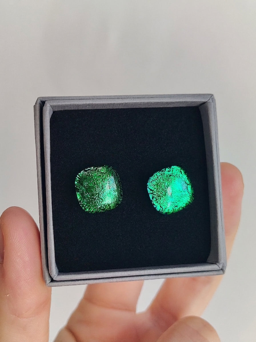 Fused Glass Dichroic Sterling Silver Studs
