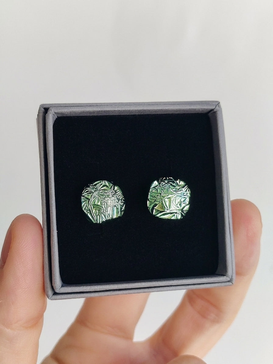 Fused Glass Dichroic Sterling Silver Studs