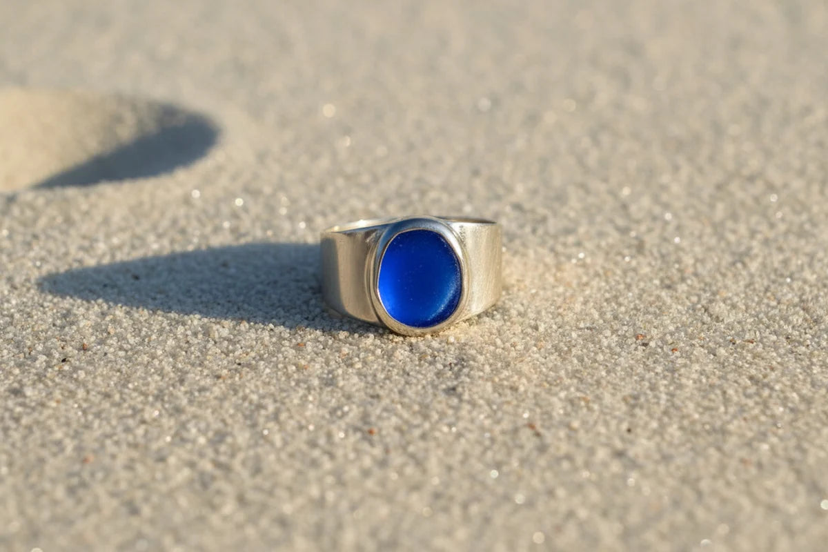 DEEP BLUE SEA-WORN GLASS RING