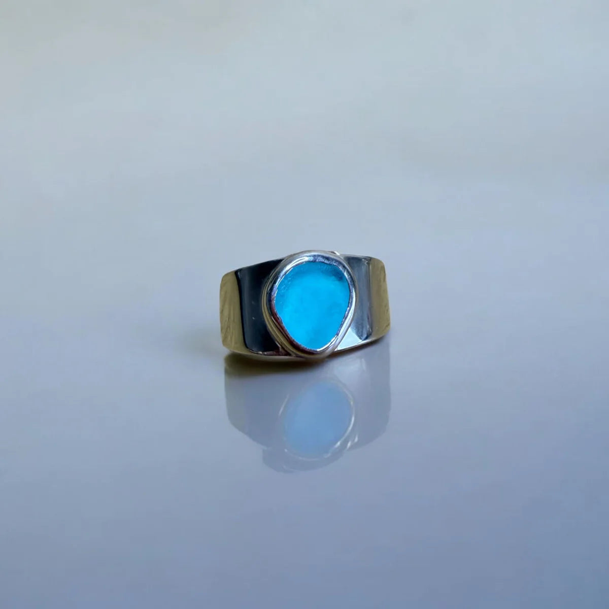 OCEAN BLUE SEA-WORN GLASS RING