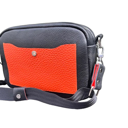 Leather Black & Orange Box Crossbody Bag