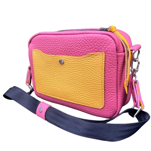 Leather Powder Pink & Yellow Box Crossbody Bag