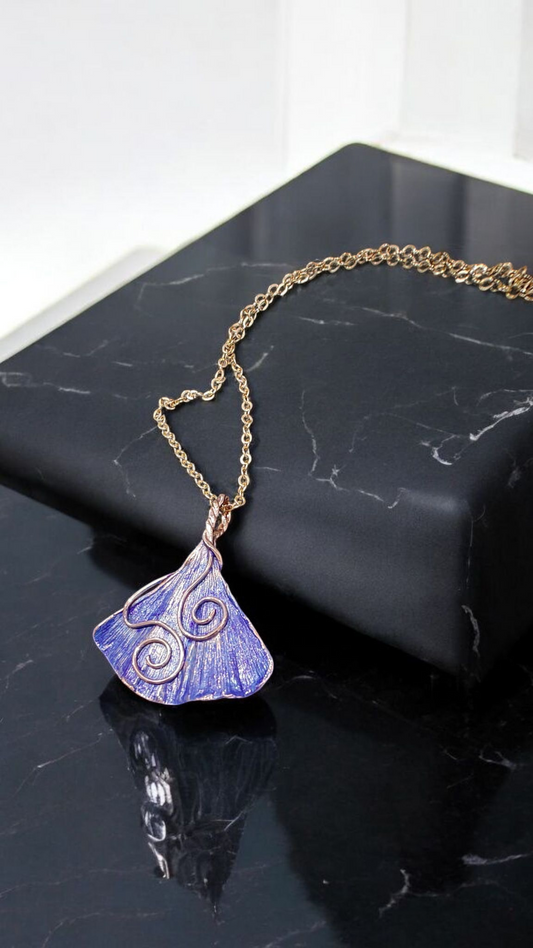 Copper Pendant “Ginkgo in Azure”