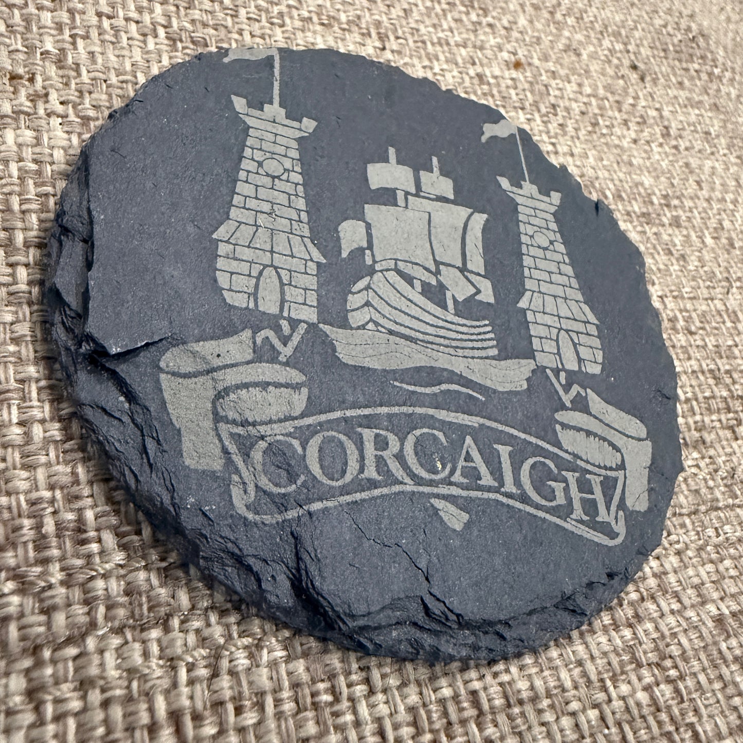 Cork Slate Coaster with Cork Coat of Arms Engraving
