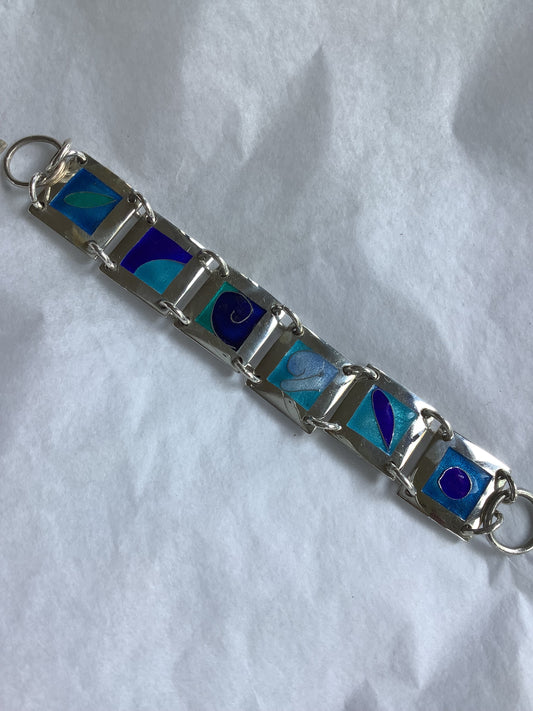 Silver and enamel squares bracelet