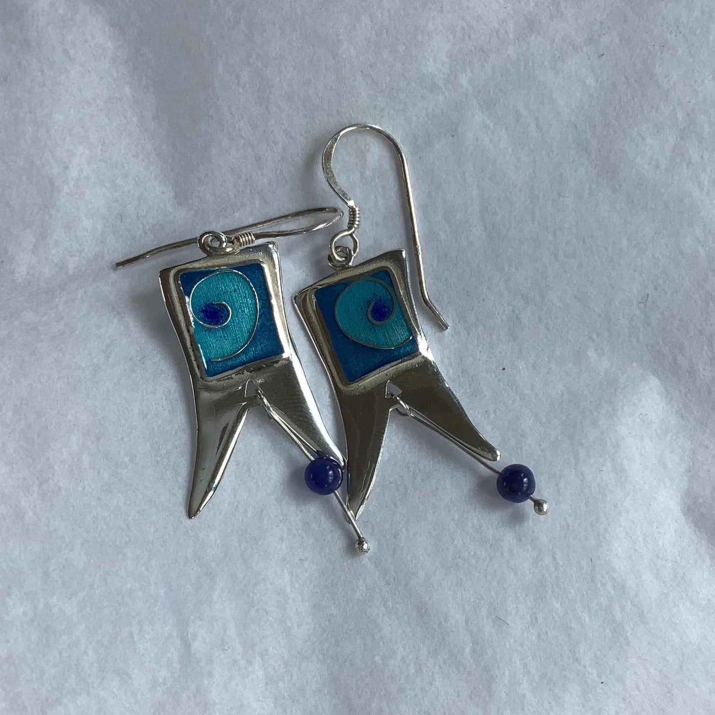 Silver and enamel jester earrings