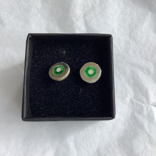 Silver enamel round dot studs