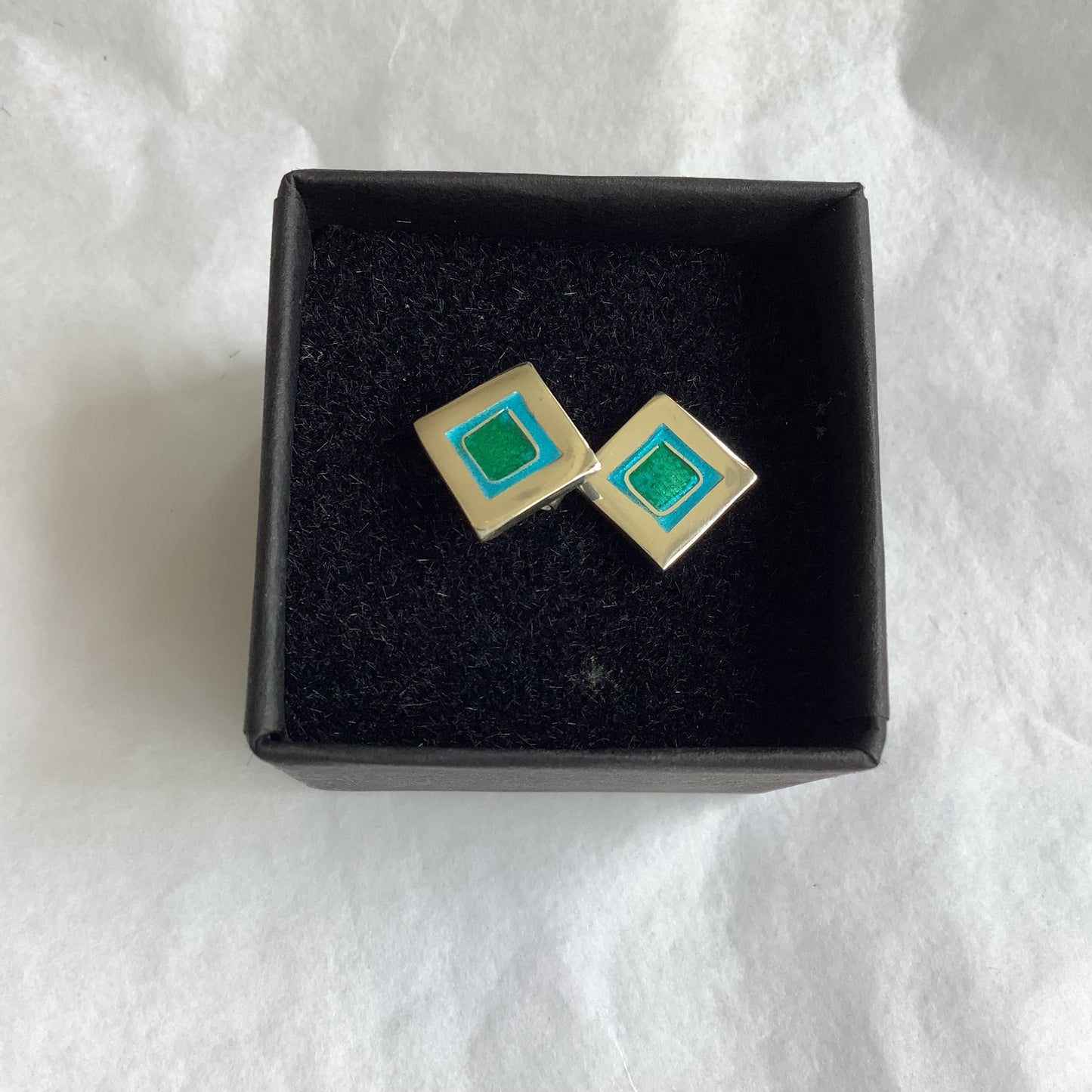 Silver and enamel square studs