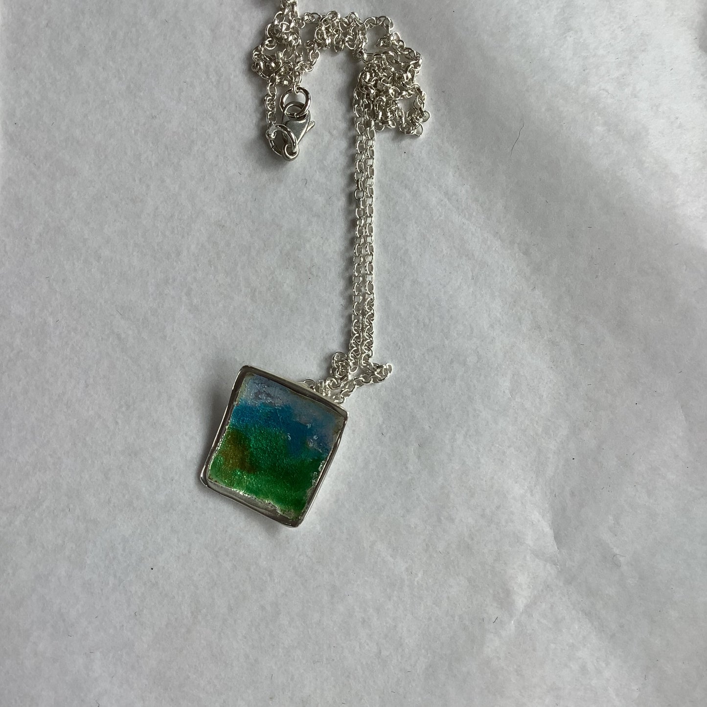 Square silver and enamel pendant