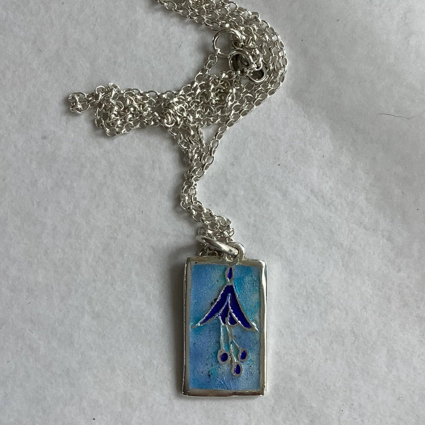 Silver enamel fuchsia pendant