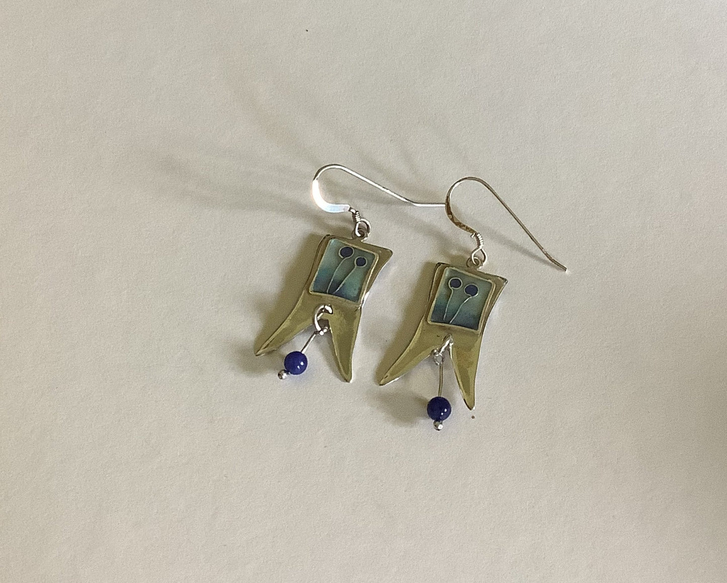 Blue silver and enamel jester earrings