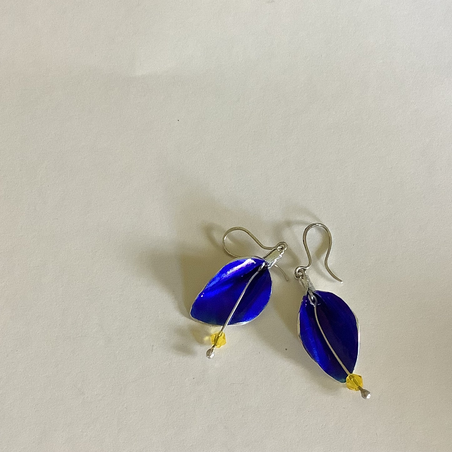 Deep blue silver and enamel lily earrings