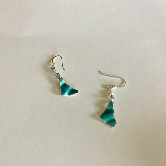 Silver and enamel sea green wave earrings