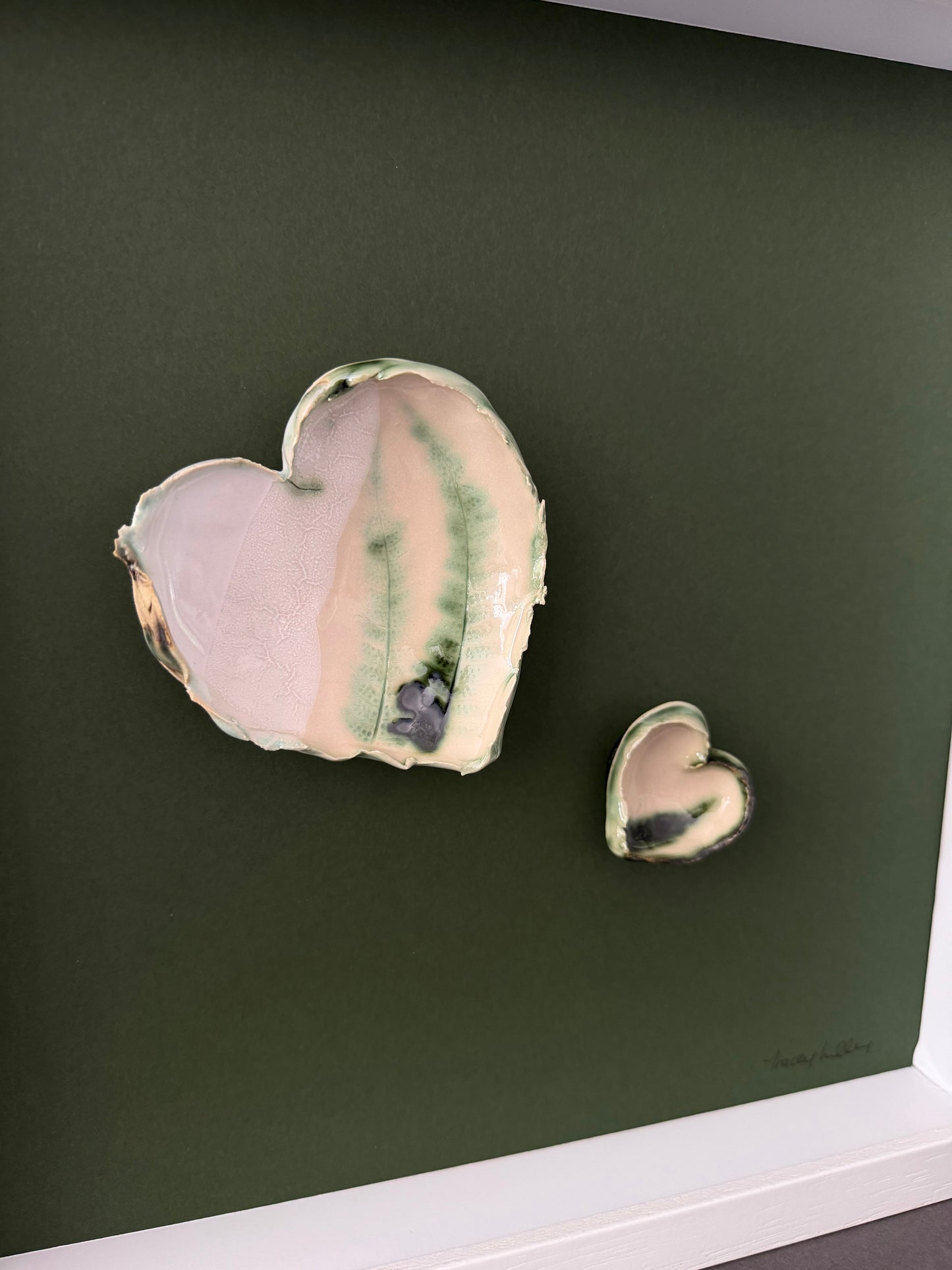 Large ceramic resilient love hearts frame green