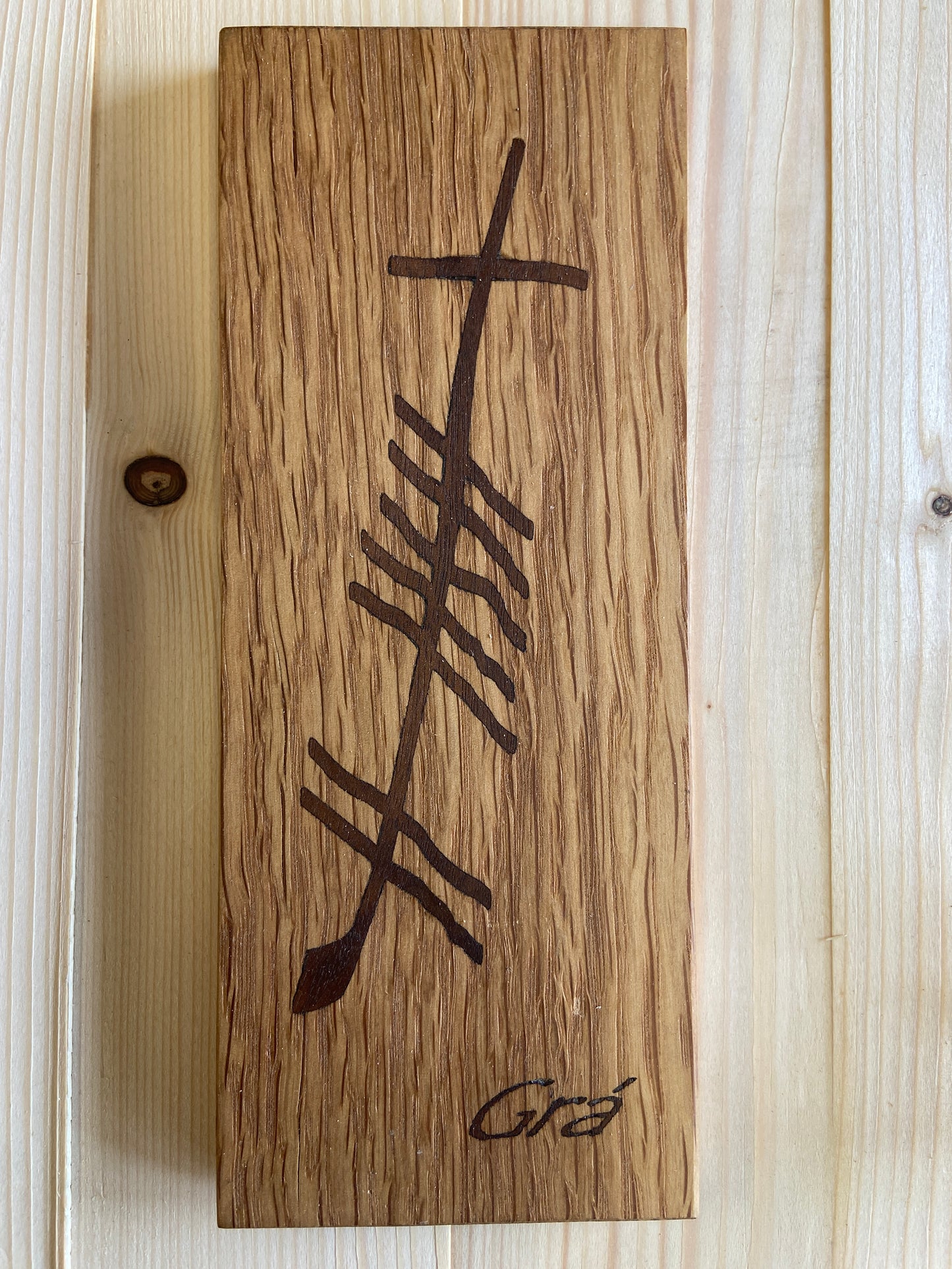 Grá (Love) Ogham Wooden Plaque Walnut Inlay in Oak