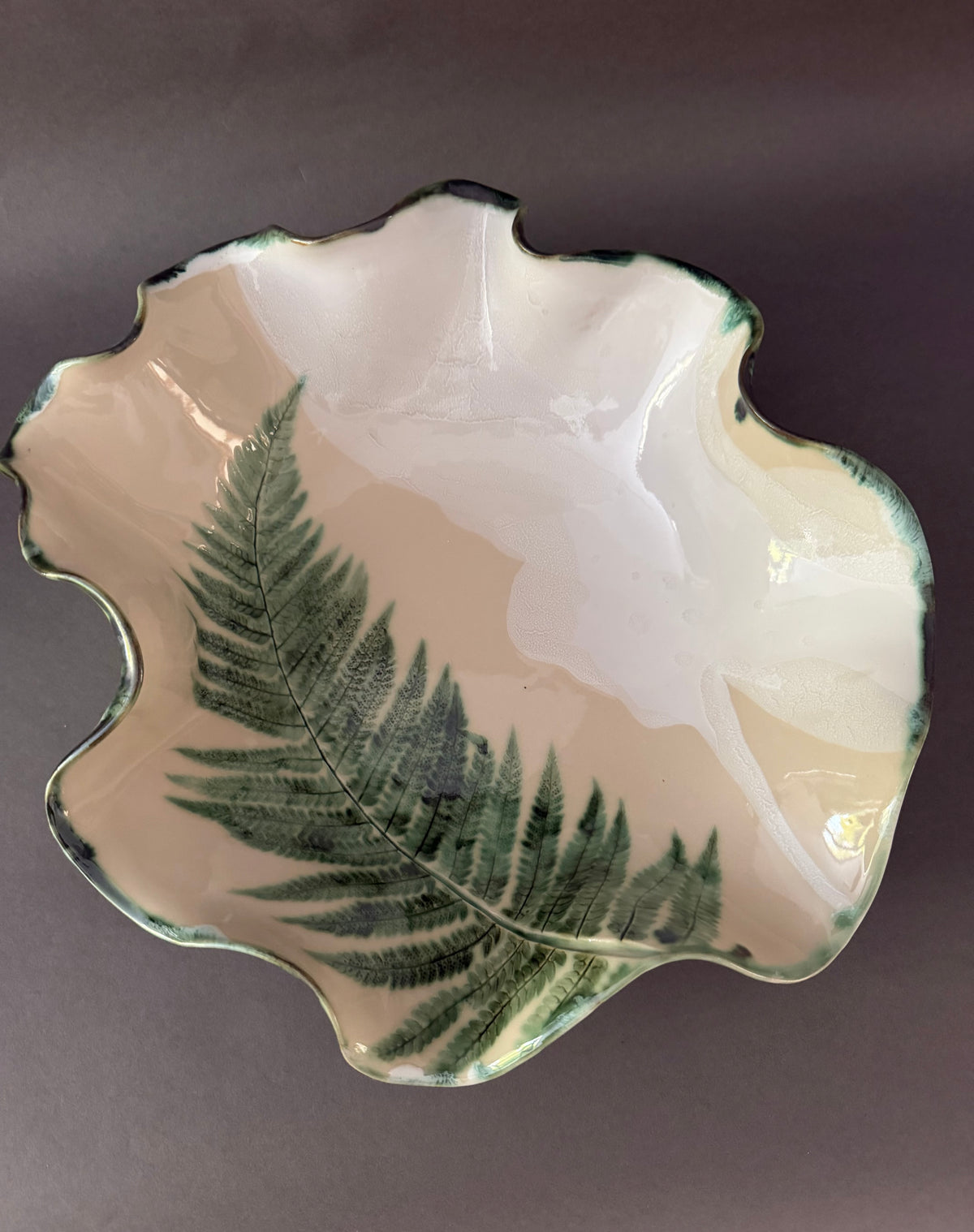 Large ceramic fern bowl