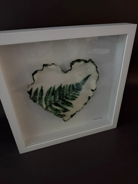 Porcelain paper clay fern heart frame large white